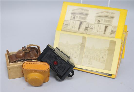 A quantity of Stereoscope cards and 3 miniature cameras